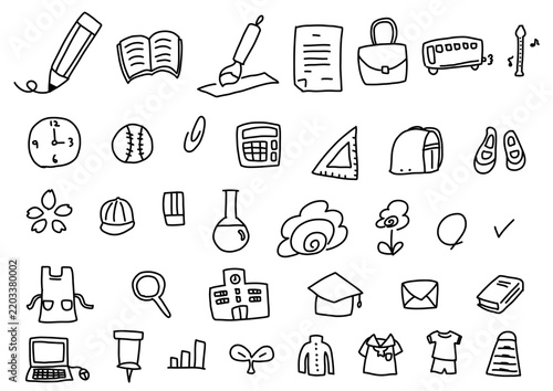 学校　手書き風アイコン　イラスト　授業　教育　かわいい　ベクターイラスト