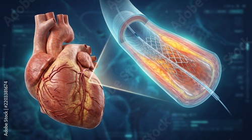 Human Heart with Coronary Artery Stent Medical Illustration