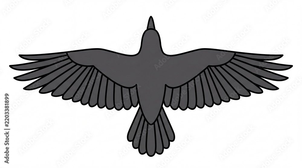 Fototapeta premium Black bird silhouette flying with spread wings