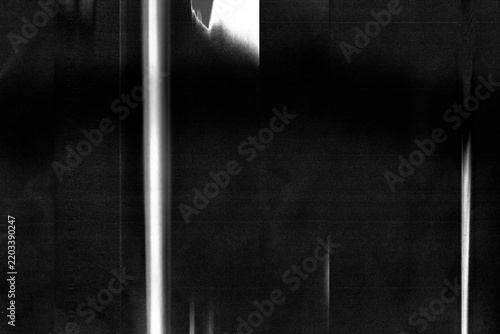 Analog scan and film interference overlay texture collection featuring horizontal scan lines, bright light streaks, film grain, distorted bands and monochrome black and white noise effects, ideal for 