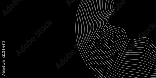 Abstract flowing wave lines create an organic contour across a black background with generous negative space