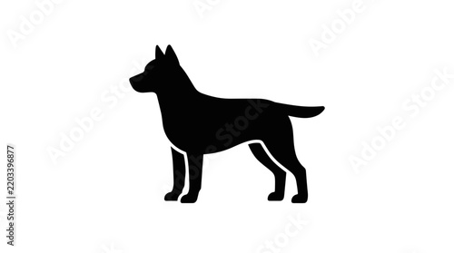 Silhouette of a standing dog on a white background.