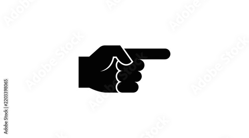 Black hand pointing right icon on white background.