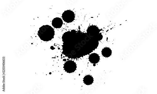 black ink brush painting dropped splatter splash  grunge graphic element transparent background