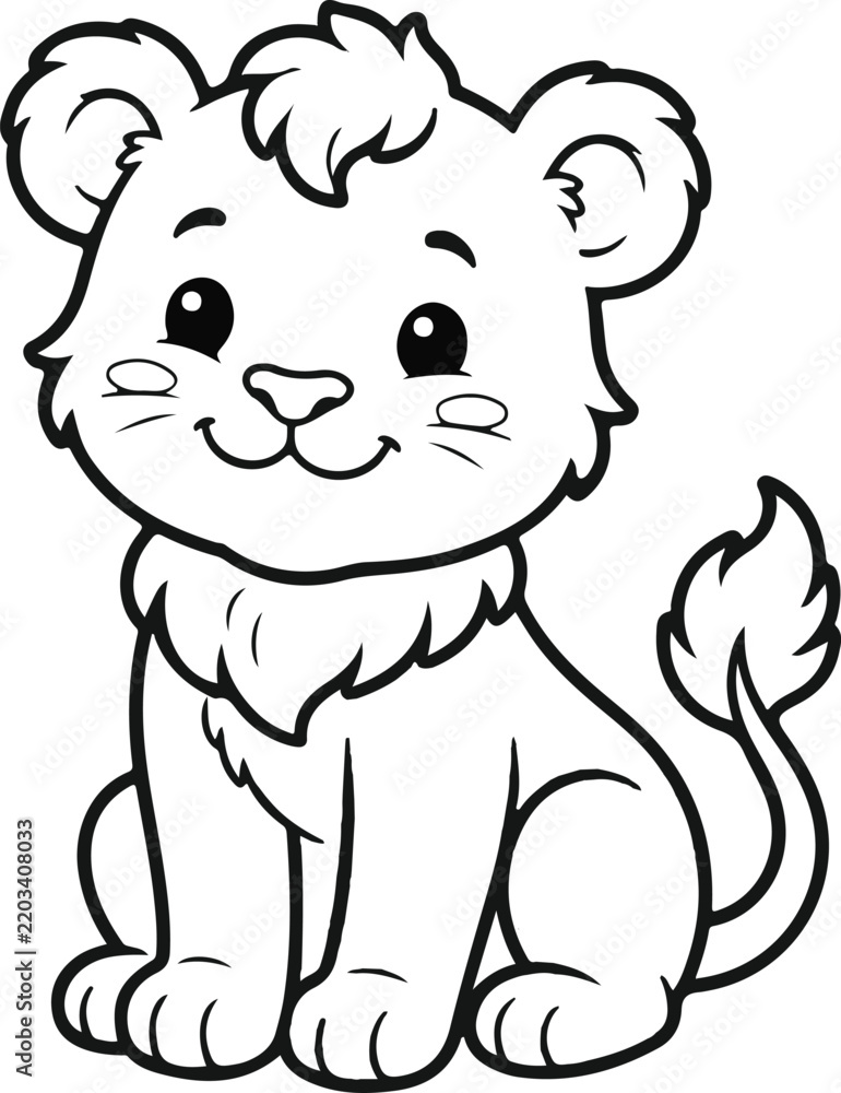 Obraz premium Charming cartoon lion cub sketch perfect for children's books and playful designs