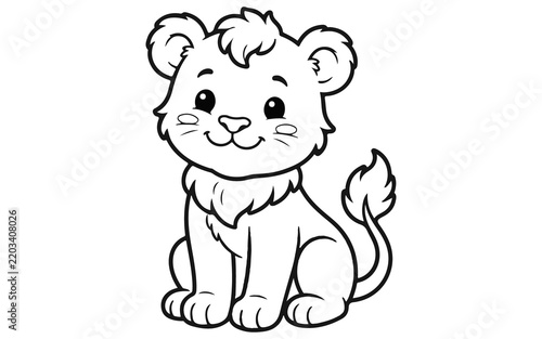 Adorable cartoon lion cub sitting sweetly with a fluffy mane and playful expression