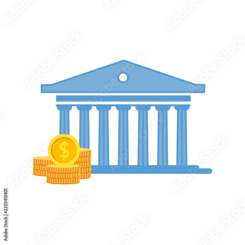 Money and bank building illustration representing finance and banking
