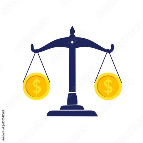 Balance scale with coins. Financial comparison icon for business investment.