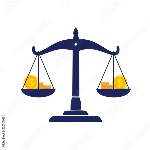 Justice Scales with Money, Fairness, Law, Legal Balance and Financial Equality Illustration