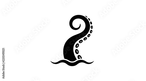Octopus Tentacle Emerging From Water Silhouette.