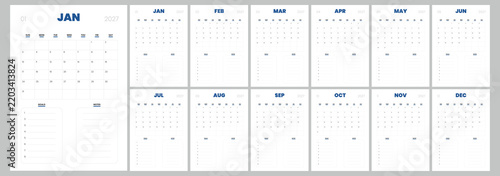 Wall calendar template for 2027. Monthly calendar for 2027 with goals. 2027 vertical calendar template.