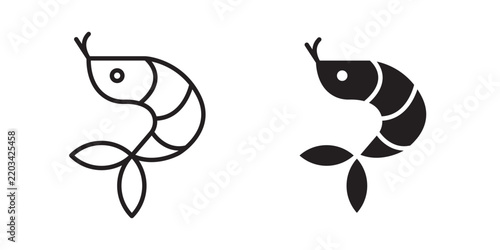 Shrimp icon flat outline in black