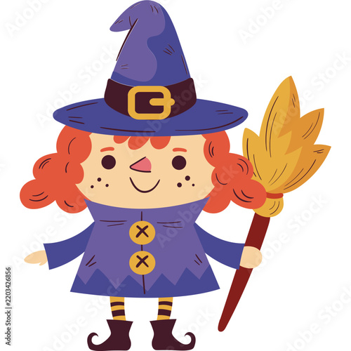 Cute Witch Flat Vector Illustration