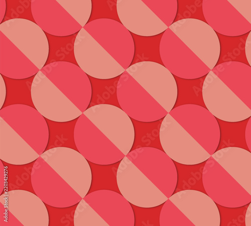 Trendy retro set geometric seamless patterns with colorful semicircles and circles. Modern abstract background. Red, beige and pink colors. Vector illustration