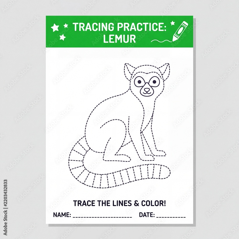 Obraz premium Tracing Practice Lemur Worksheet