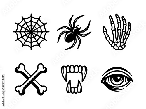 Halloween Horror Icon Set Black Line Art Vector Illustrations