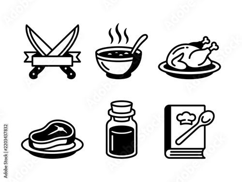 Minimalist Food and Kitchen Icon Set Vector Illustration
