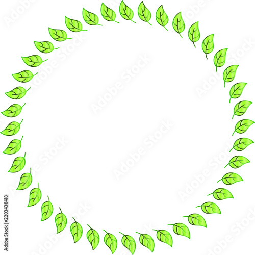 Green Leaf Circular Frame with Natural Botanical Border and Copy Space