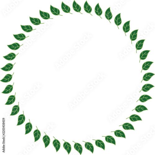 Green Leaf Circular Frame with Natural Botanical Border and Copy Space