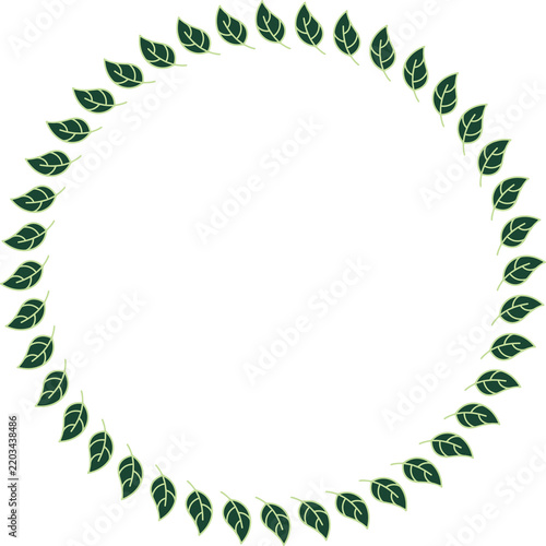Green Leaf Circular Frame with Natural Botanical Border and Copy Space