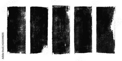 Set of five rough black rectangular textures on a white canvas with brush stroke organic shape mark making textured background distressed texture distressed rectangular abstract artistic