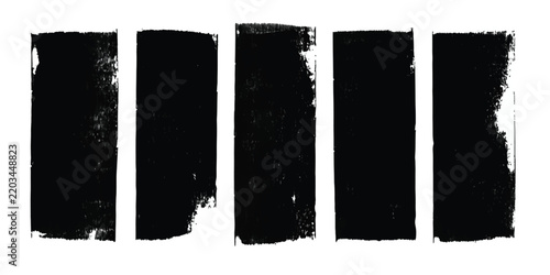 Five vertical grunge brush strokes on white background with a set of five imperfect textured black brush marks arranged horizontally stroke paint stroke distressed abstract artistic