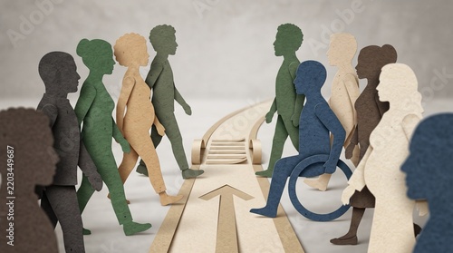 Colorful paper cutout silhouettes representing diverse people on a shared path