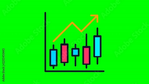 Stock Market Candlestick Chart Growth Animation on Green Screen for Trading