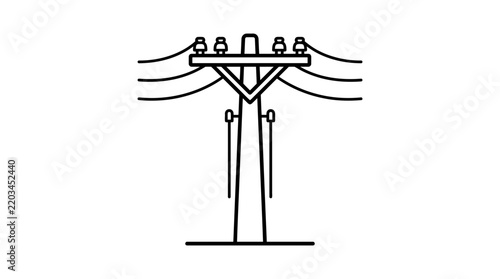 Utility pole line art vector icon illustrating electrical infrastructure, power transmission, and energy grid concepts.