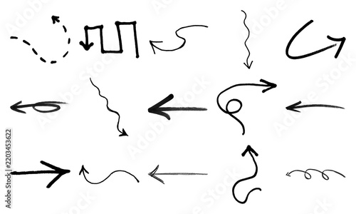 Hand drawn arrows PNG set with various doodle pointer styles and transparent background