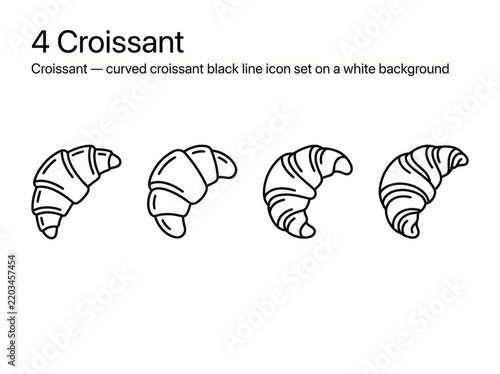 Set of four stylish black croissant icons on clean white background.