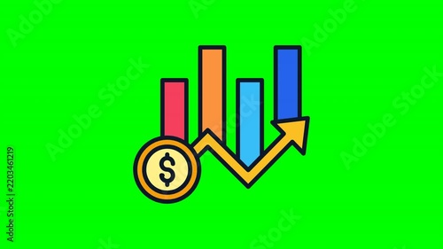 Financial Growth Chart Animated Rising Line Graph on Green Screen for Trading