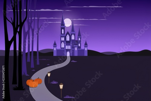 Mystic castle on winding night path
