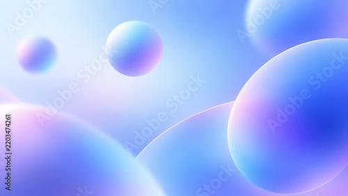 Pastel 3D floating spheres and bubbles abstract background with soft blue and lilac purple gradient lighting
