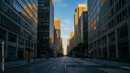 Empty Street Between Tall Buildings, Urban Landscape, Cityscape