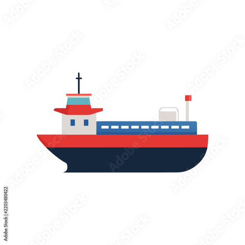 Картината върху платно Vector illustration of cargo ship with red hull and white superstructure isolate