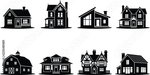 black and white silhouettes of houses and buildings