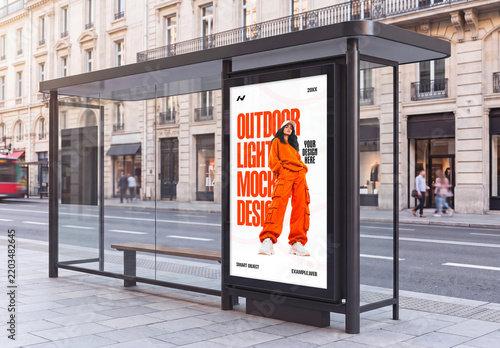 Bus Stop Advertising Poster Mockup in Street