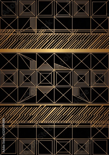 Golden Geometric Symphony: Art Deco Inspired Digital Pattern