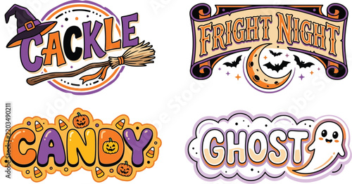 Obraz na plátne Witch-Hat Cackle And Fright Night Halloween Vector Sticker Bundle