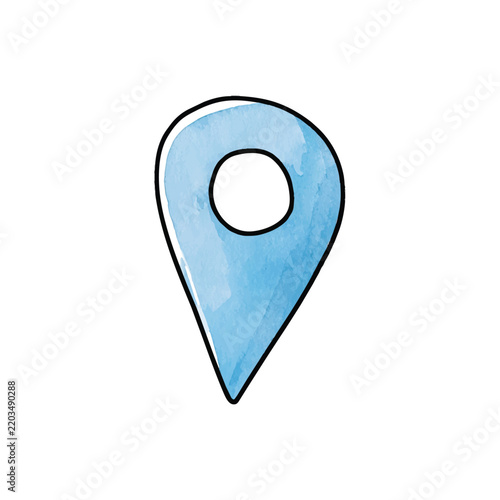 Blue Watercolor Map Pin Location Marker Icon Illustration.