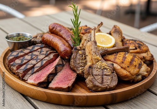 Sizzling Feast: A Wood-Fired Grill Masterpiece of Meats and Herbs