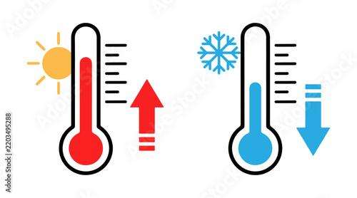 Thermometer temperature icon-  Up and Down Temperature Indicator Vector isolated on white background, modern weather and climate indicator for interface design.