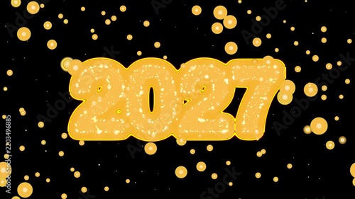 透過背景に無数の光の粒とともに2027の数字が金色の粒子で描かれる4Kシームレスループ 年賀素材