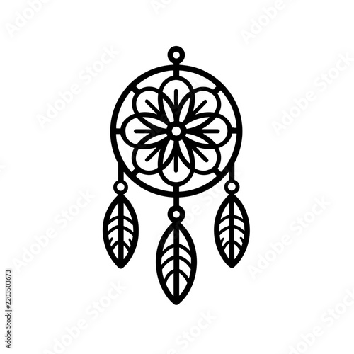 Minimalist dreamcatcher feathers vector icon