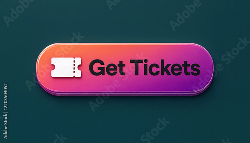 Get tickets button with gradient design and ticket icon on dark background for event booking concept