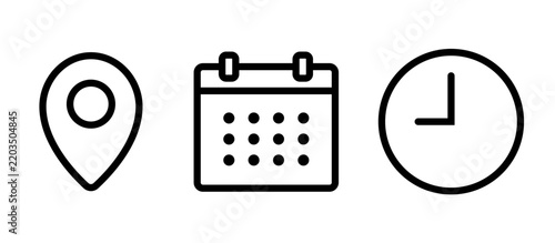 カレンダー・マップ・時計アイコン / Calendar, map, clock Icon – 日付・スケジュール・予定管理