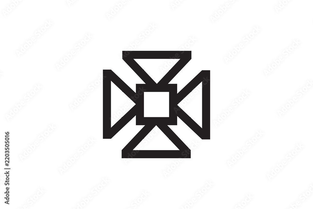 Obraz premium Abstract Geometric Cross Logo | Modern Triangle Maltese Icon Vector for Corporate Security Brand