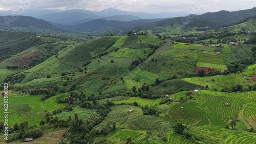 Aerial landscape view of rice terrace in the mountains