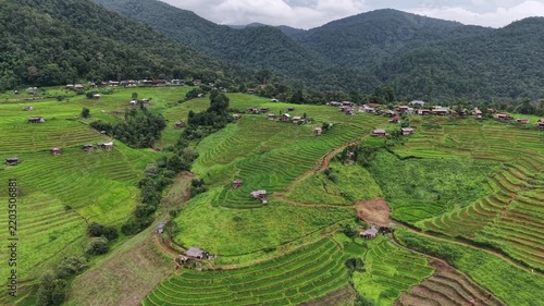 Aerial landscape view of rice terrace in the mountains